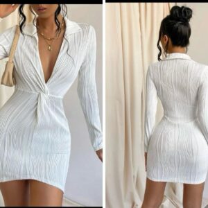 shein textured white front twist mini dress