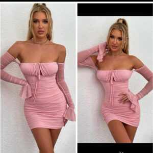 Shein light pink mesh sleeve ruched dress 10