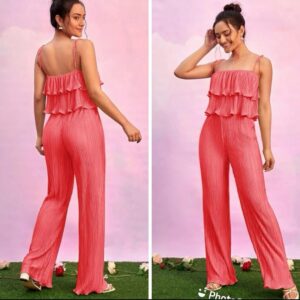 shein crinkle two piecetrouser set in watermelon  12/14