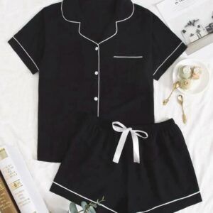SHEIN cotton pj two piece short set in black