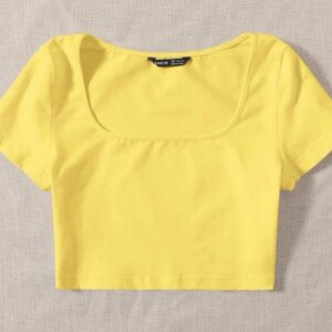 Shein mustard scoop neck crop top in yellow 10