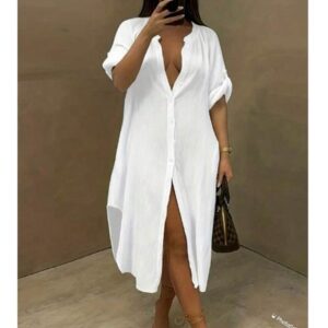 Shein plus solid shirt dress in white 18