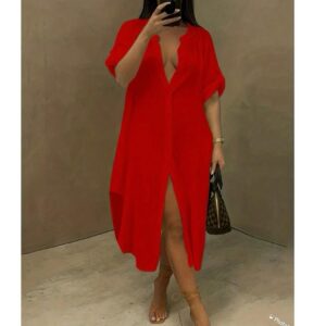 SHEIN plus solid shirt dress in red