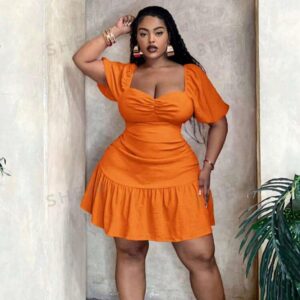Shein  cute plus gathered orange ruffle dress 16