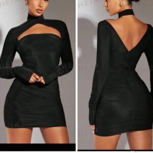 Shein tie neck cut out bodycon dress in black 12/14
