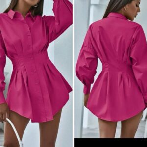 Shein button front pleated shirt dress in hot pink 12/14