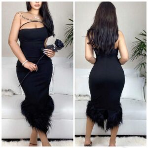 Shein one shoulder fuzzy dress in black 12/14