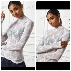 Missguided sheer lace top in white 12/14