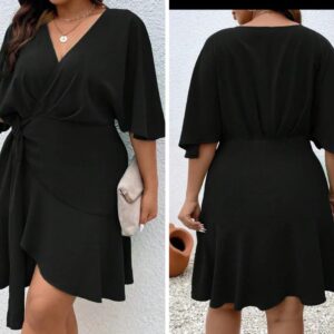Shein batwing solid sleeve ruffle wrap in black 18