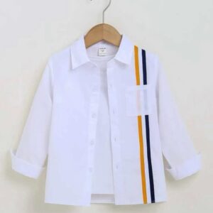 shein white yellow & navy blue lined pocket shirt boy kids