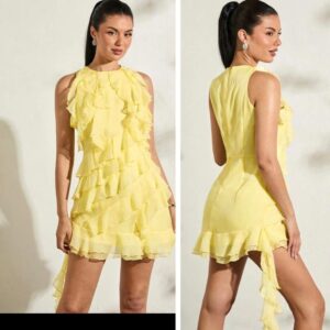 Shein tank front ruffle yellow mini dress 12/14