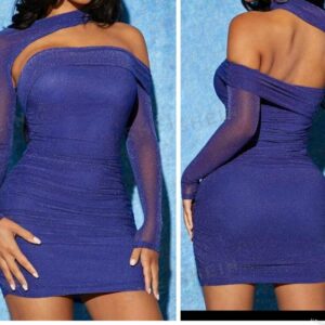Shein Assymetric glitter one shoulder dress in  light blue petite 12/14