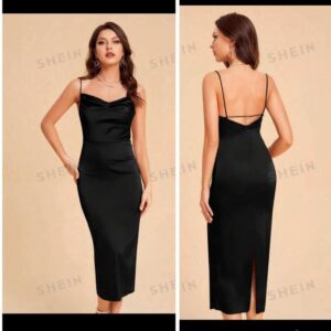 Shein classy drape cami satin dinner dress in black 12/14