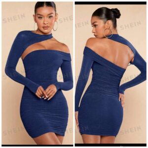 Shein assymetric glitter off shoulder dress in navy dark blue 10
