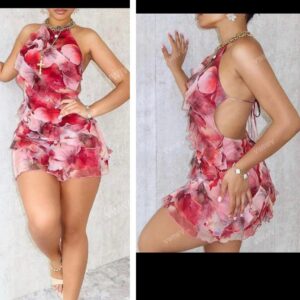SHEIN  halter allover ruffle backless dress in red 10