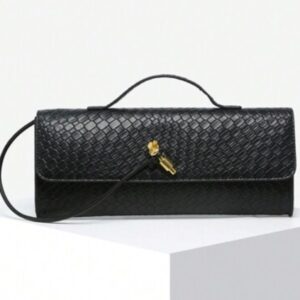 Shein minimalist envelope woven bag in black