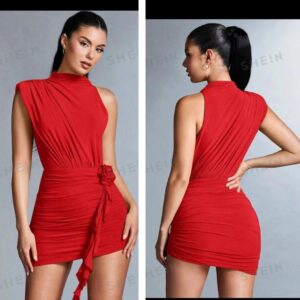 Shein tank one shoulder 3d ruffle dress in red 12/14