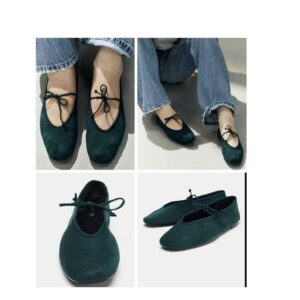 Zara bow ballerina flat in forest green flat shoe