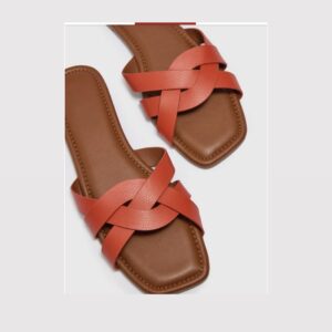 Matalan papaya orange weave strap mule flat slippers 41