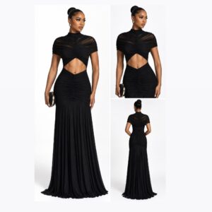 SHEIN gorgeous mesh maxi sexy cut out front dress in black