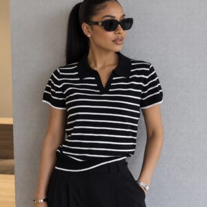 SHEIN stripe collar tshirt in black XL