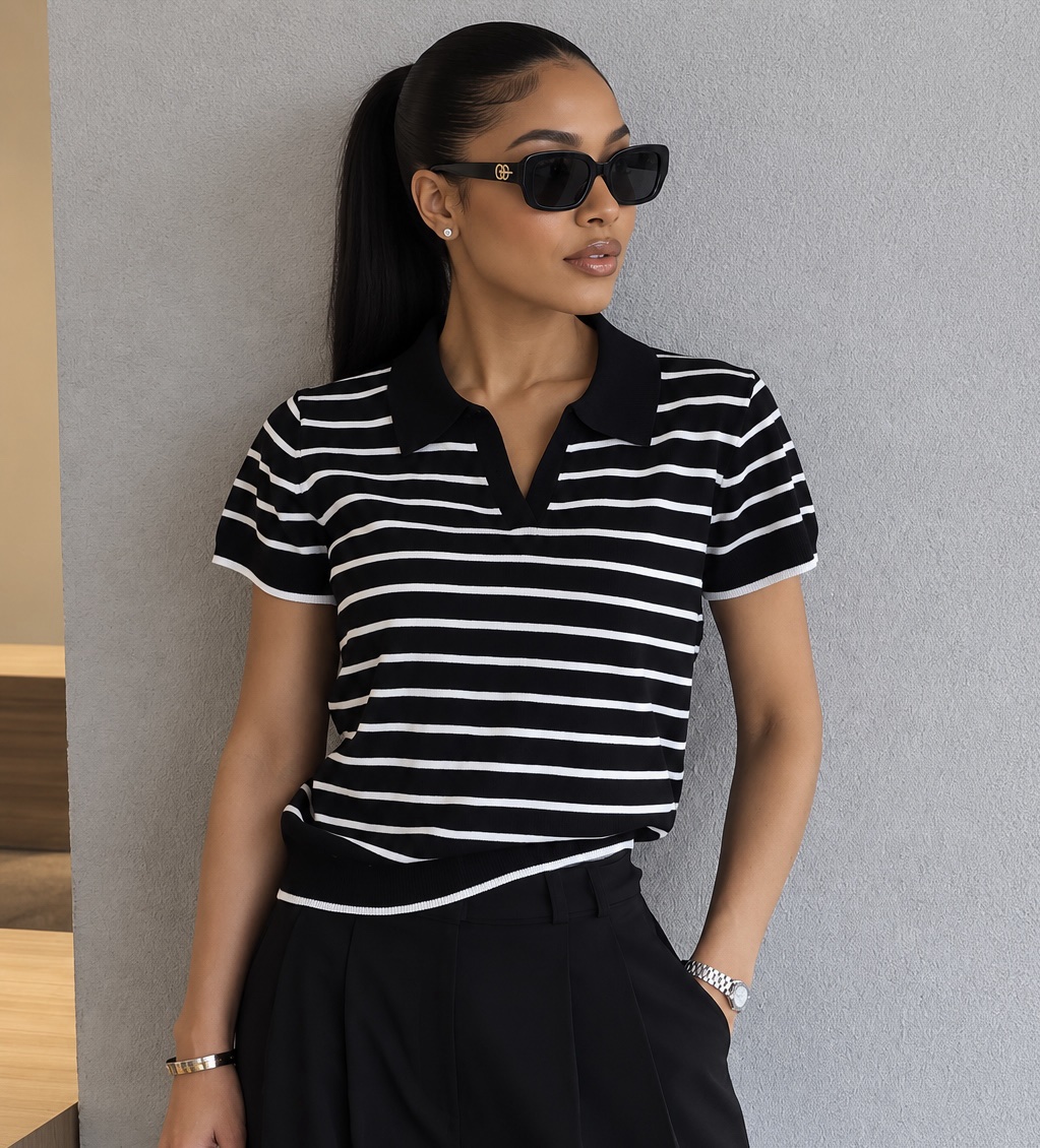 SHEIN stripe collar tshirt in black XL SHEIN stripe collar tshirt in black XL