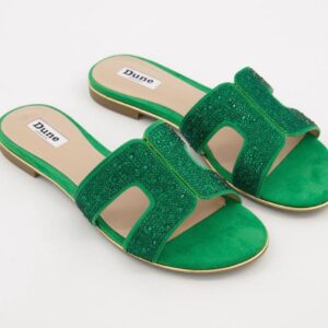 Dune green louper glitter flat slippers  40