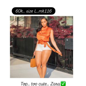 Zara satin top with bow in orange L