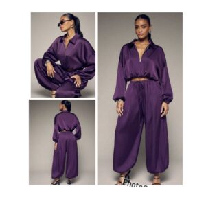 SHEIN two piece satin lounge set in purple