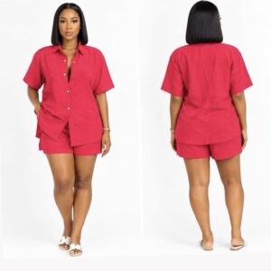 Barbz and co rtw pink two piece linen short set 8/10/12