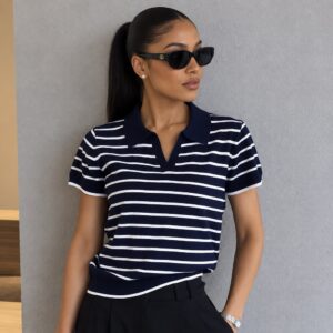 SHEIN stripe collar tshirt in navy blue L