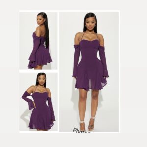 Fashionnova purple tie neck chiffon dress