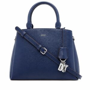 Dkny Paige medium satchel with convertible strap in indigo silver blue denim bag