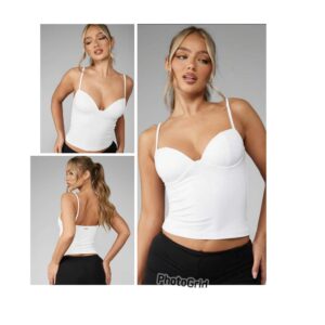 Missguided cami long line corset tank top  with underwire support in white 10