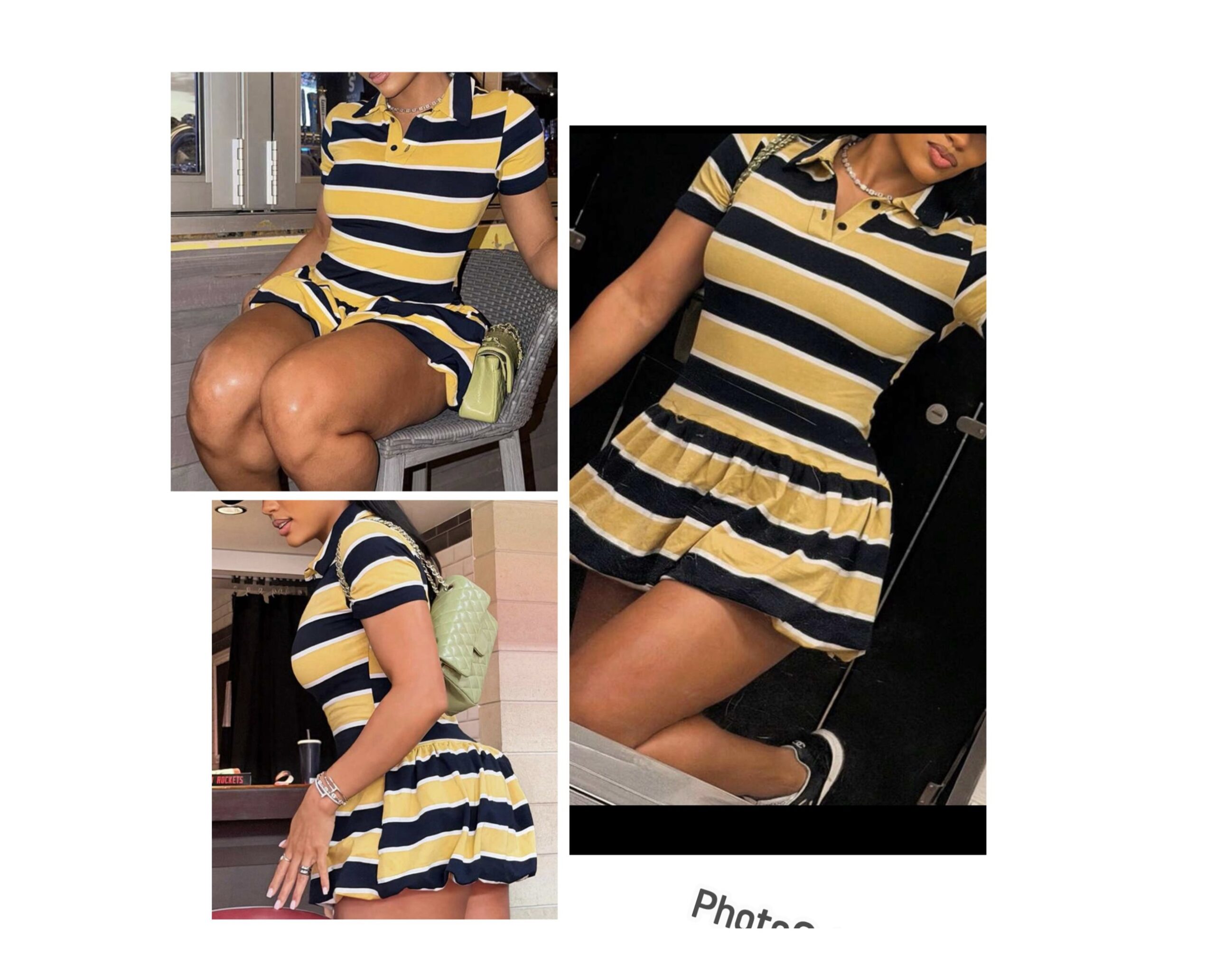 SHEIN stripe puff mini girlie dress in yellow & black M SHEIN stripe puff mini girlie dress in yellow & black M