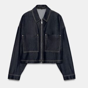 Zara cropped zip up jacket in blue denim