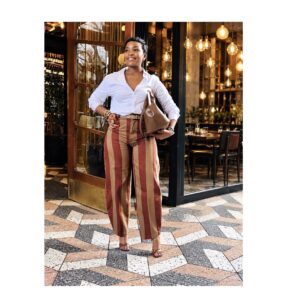Zara zw collection striped high waist tapered jeans in brown stripe mix