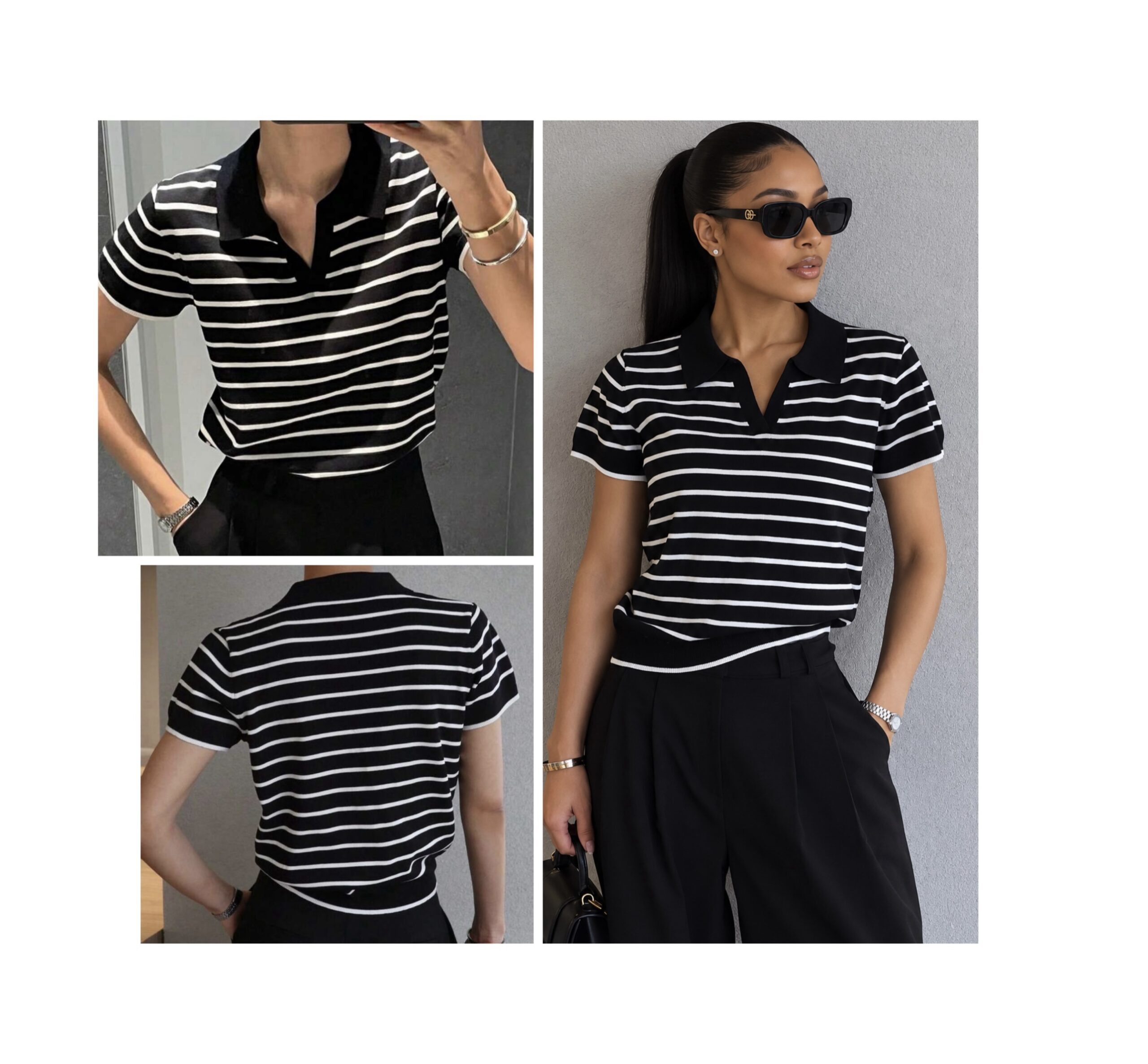 SHEIN stripe collar tshirt in black XL SHEIN stripe collar tshirt in black XL - Image 2