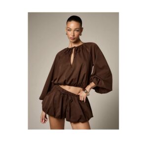 SHEIN aiirz two piece short set  balloon sleeve in brown 10