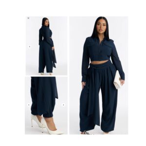 Fashionnova serena sheer chiffon  jogger pant set in navy blue