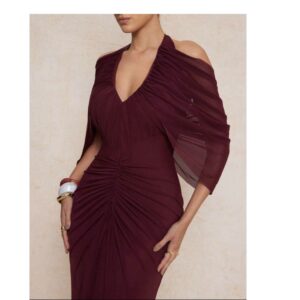 SHEIN old money style off shoulder dress in burgundy M