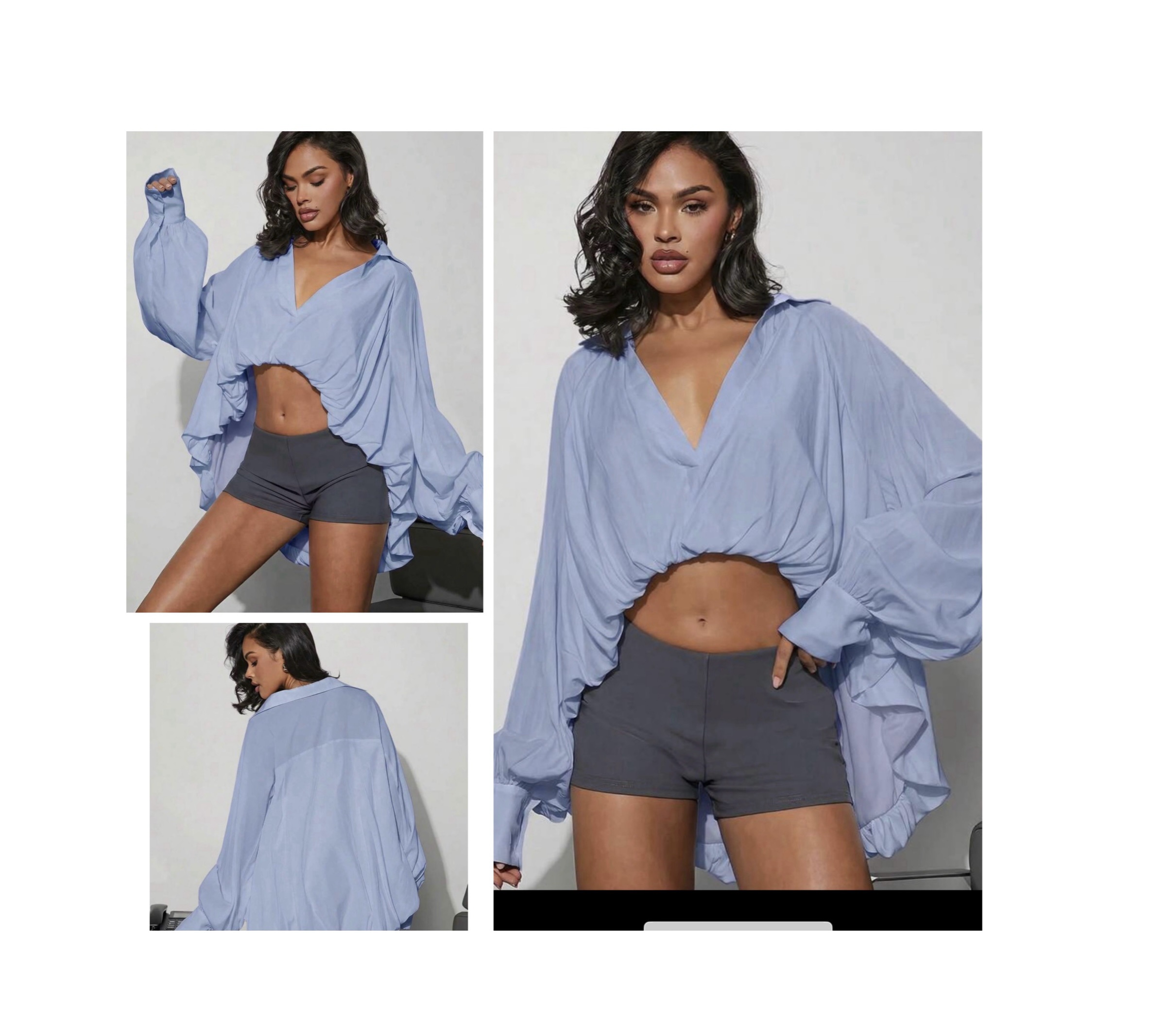 SHEIN puffy high low shirt top in blue L SHEIN puffy high low shirt top in blue L - Image 2