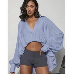 SHEIN puffy high low shirt  top in blue 12/14