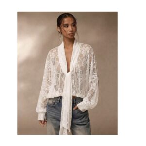 SHEIN sexy Lacey mesh top in white L