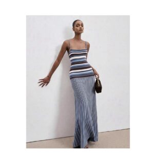 SHEIN cami  knit solid dress in blue with beads  10