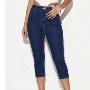 SHEIN high rise skinny  kizn capri denim jeans in dark blue