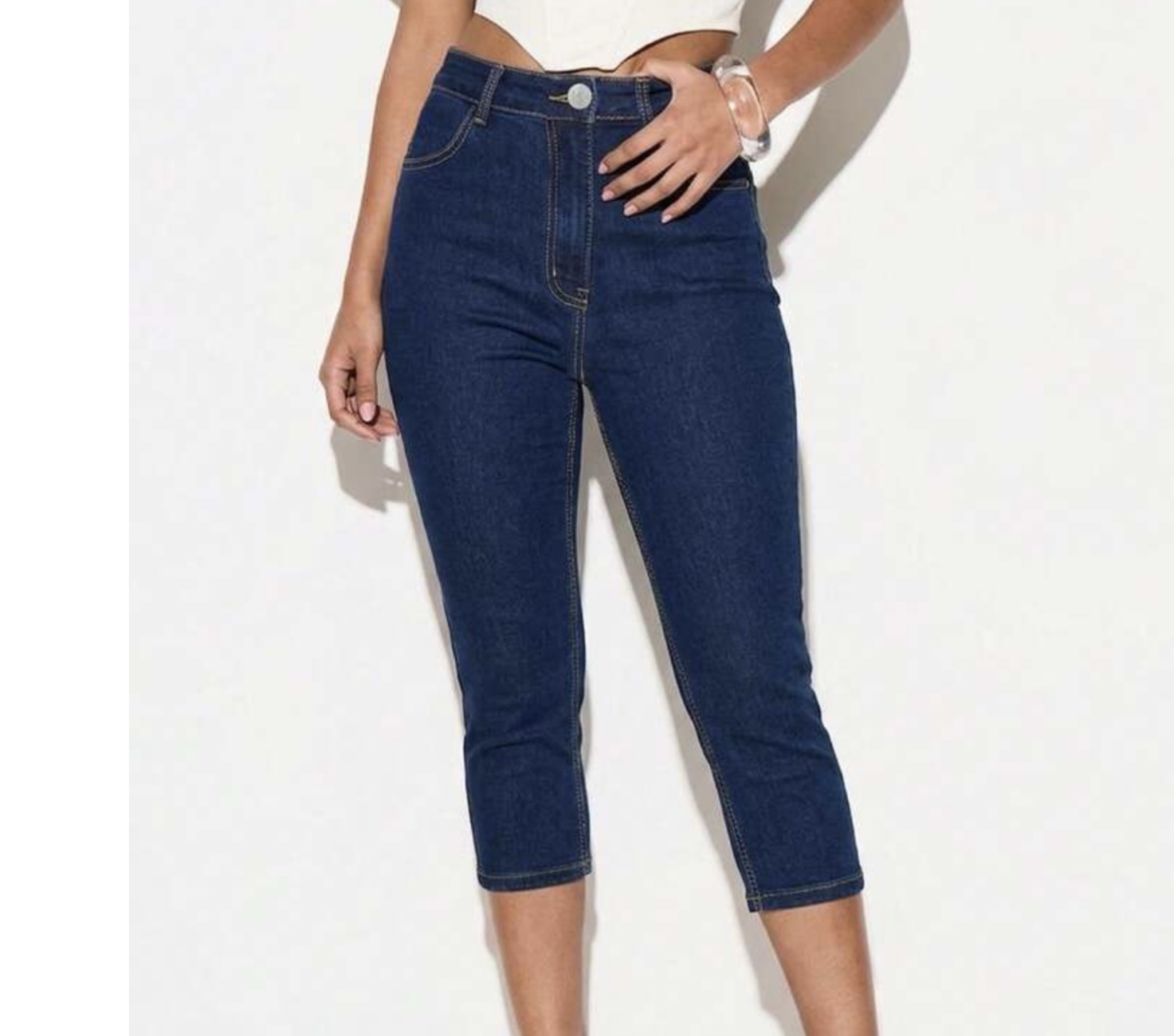 SHEIN high rise skinny kizn capri denim jeans in dark blue SHEIN high rise skinny kizn capri denim jeans in dark blue
