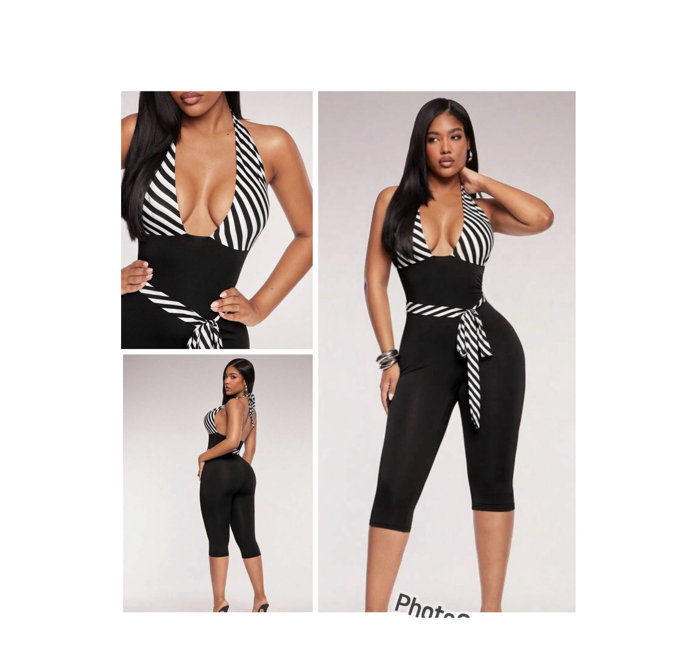 SHEIN classy halter romper jumpsuit in black and white / black detail SHEIN classy halter romper jumpsuit in black and white / black detail - Image 2