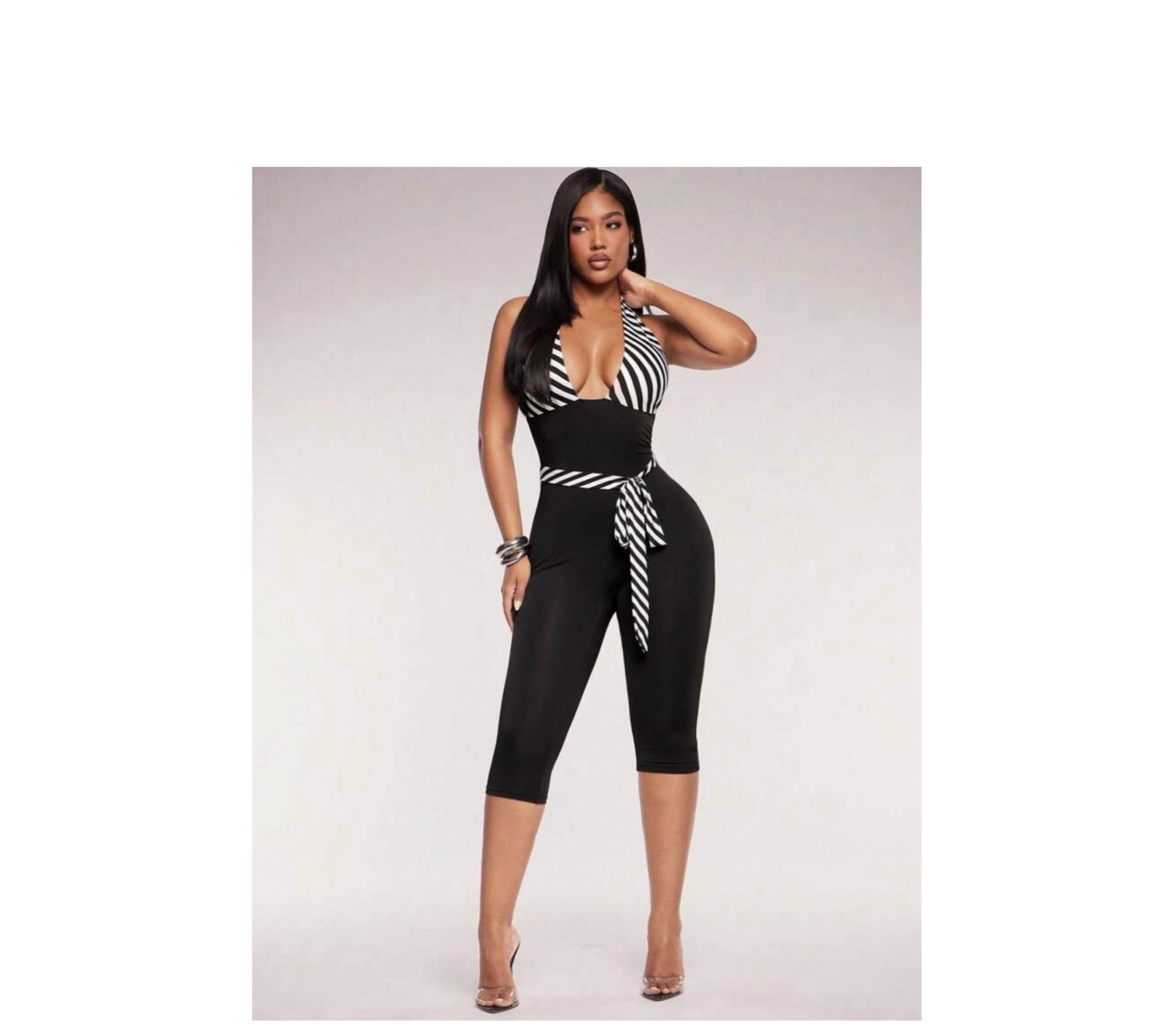 SHEIN classy halter romper jumpsuit in black and white / black detail SHEIN classy halter romper jumpsuit in black and white / black detail