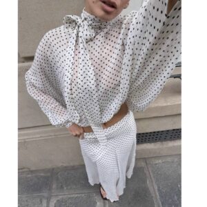 SHEIN classy two piece skirt set in white base polka dot in white & black